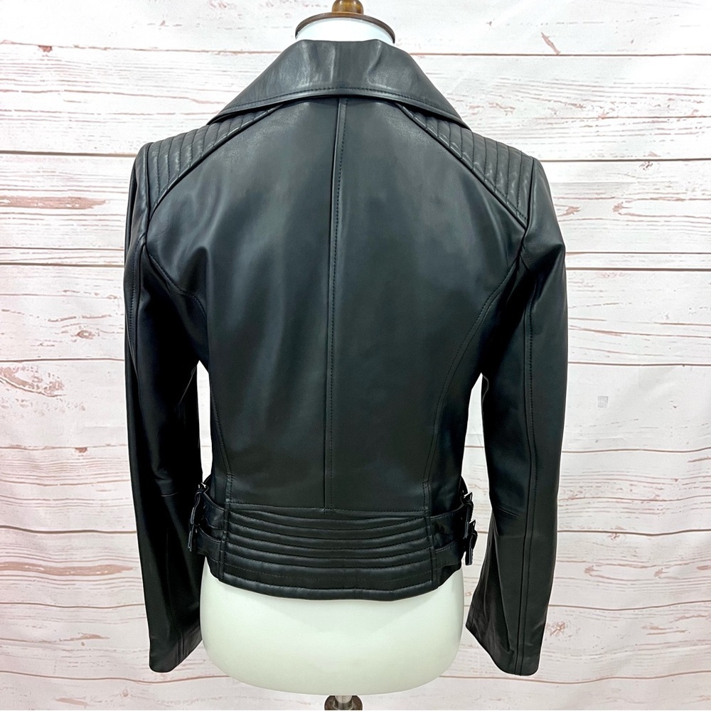 Michael Kors Quilted Leather Moto Jacket Asymmetrical Zip Buckle Genuine - Picture 7 of 16